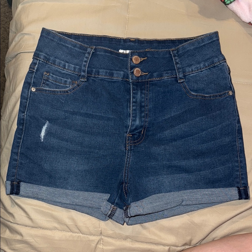 Stylish Blue Jean Shorts with Rolled Hems